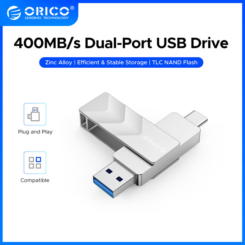ORICO 2-in-1 USB-A Type-C Flash Drive 256GB 128GB 64GB Pendrive 400MB/s for Smartphone Laptop（G102） ราคา 3,640 บาท*ส่งฟรี