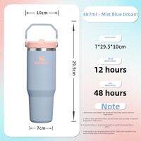 STANLEY | Jumbo Foldable Straw Stainless Steel Thermal Mug 6 Hour Insulation Anti-Fall Macaroon Design Tumbler with Handle for Office Travel