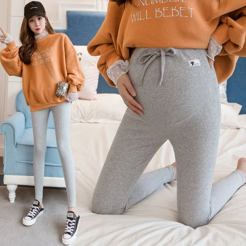 Angel Mummy ~ Maternity Clothes Spring and Autumn New Pregnant Women Sunken Stripe Bottoming Pants All-Matching Outer Wear Slim Looking Base Bottoming Maternity Pants