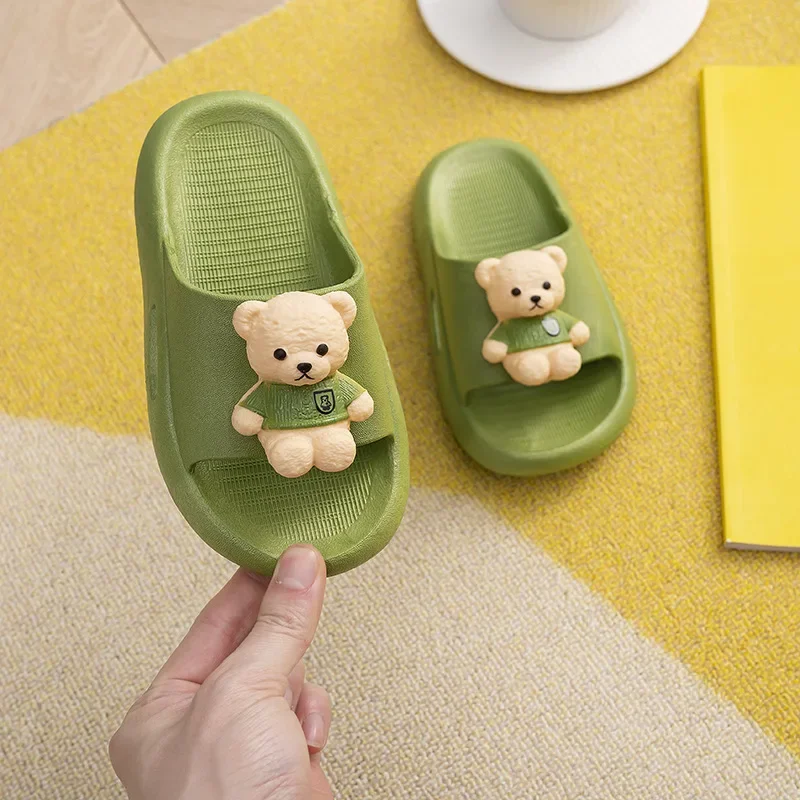 Cute Bear Children's Non-Slip Slippers Girls Boys Home Indoor Silent Bathroom Bath Cartoon Soft Bottom Slippers