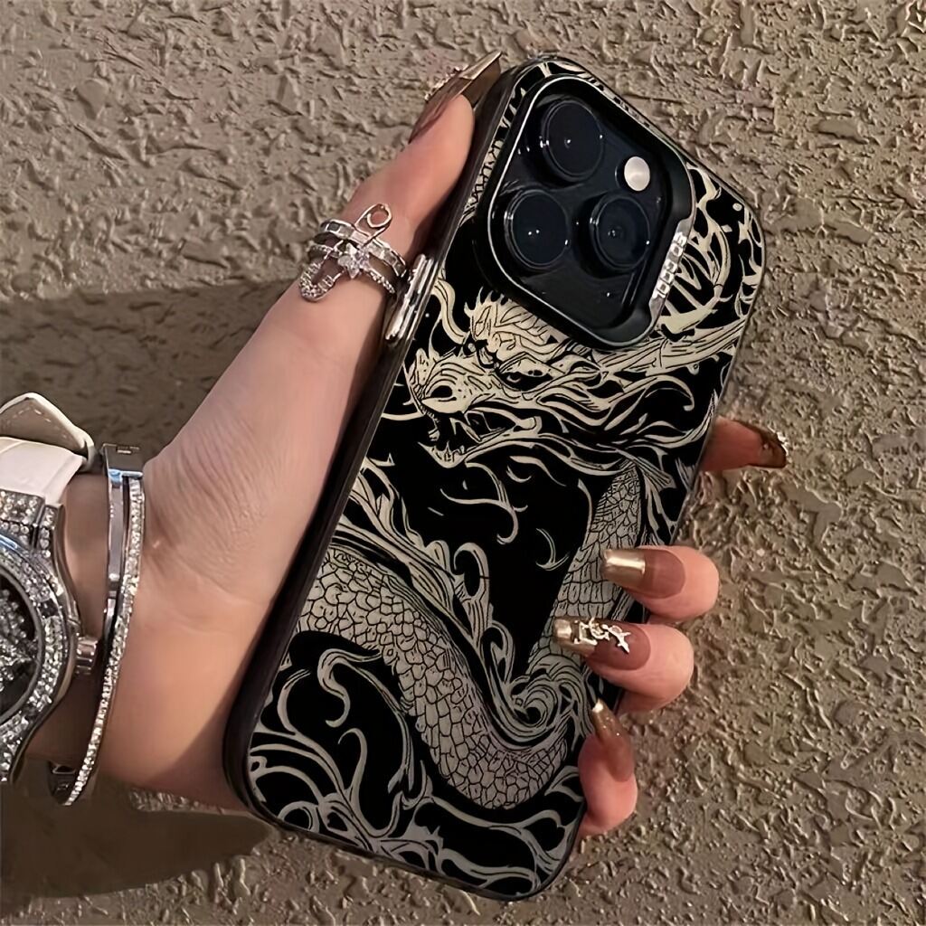 Black Dragon Pattern Electroplated Phone Case For Iphone Models_voghion.com
