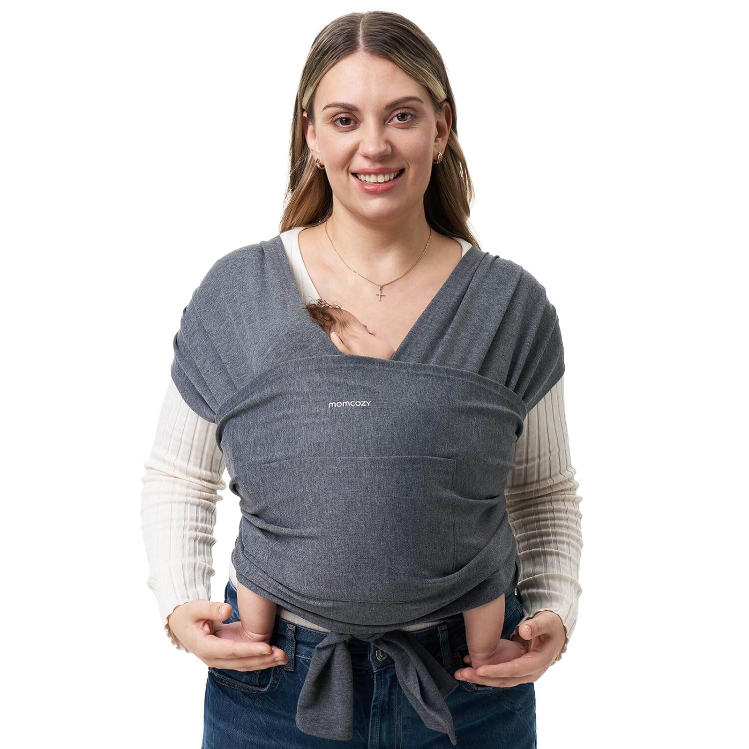 Momcozy Địu em bé tàu sân bay dễ dàng sử dụng địu trẻ sơ sinh cáp treo Trọng lượng nhẹ không cần tay Địu em bé có thể điều chỉnh địu trẻ em cho trẻ sơ sinh đến trẻ 8-35 lbs sâu xám đen