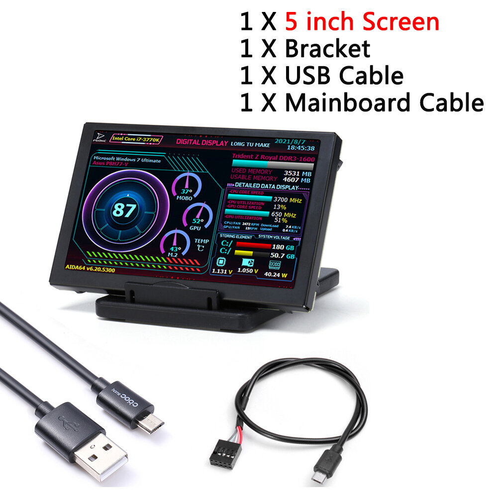 3/5/8.8inch IPS USB Secondary Screen HD-MI Computer CPU GPU RAM HDD SSD ...