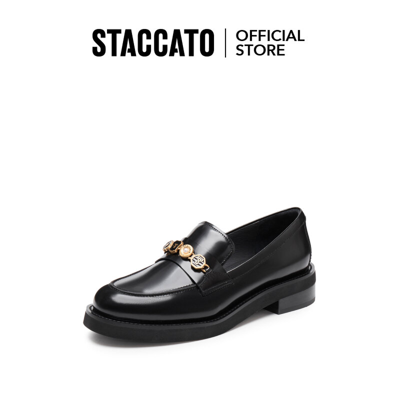 Staccato Women's Loafers British Style Round Toe Thick Heel Small Leather Shoes 9UL01 ราคา 4,590 บาท*ส่งฟรี