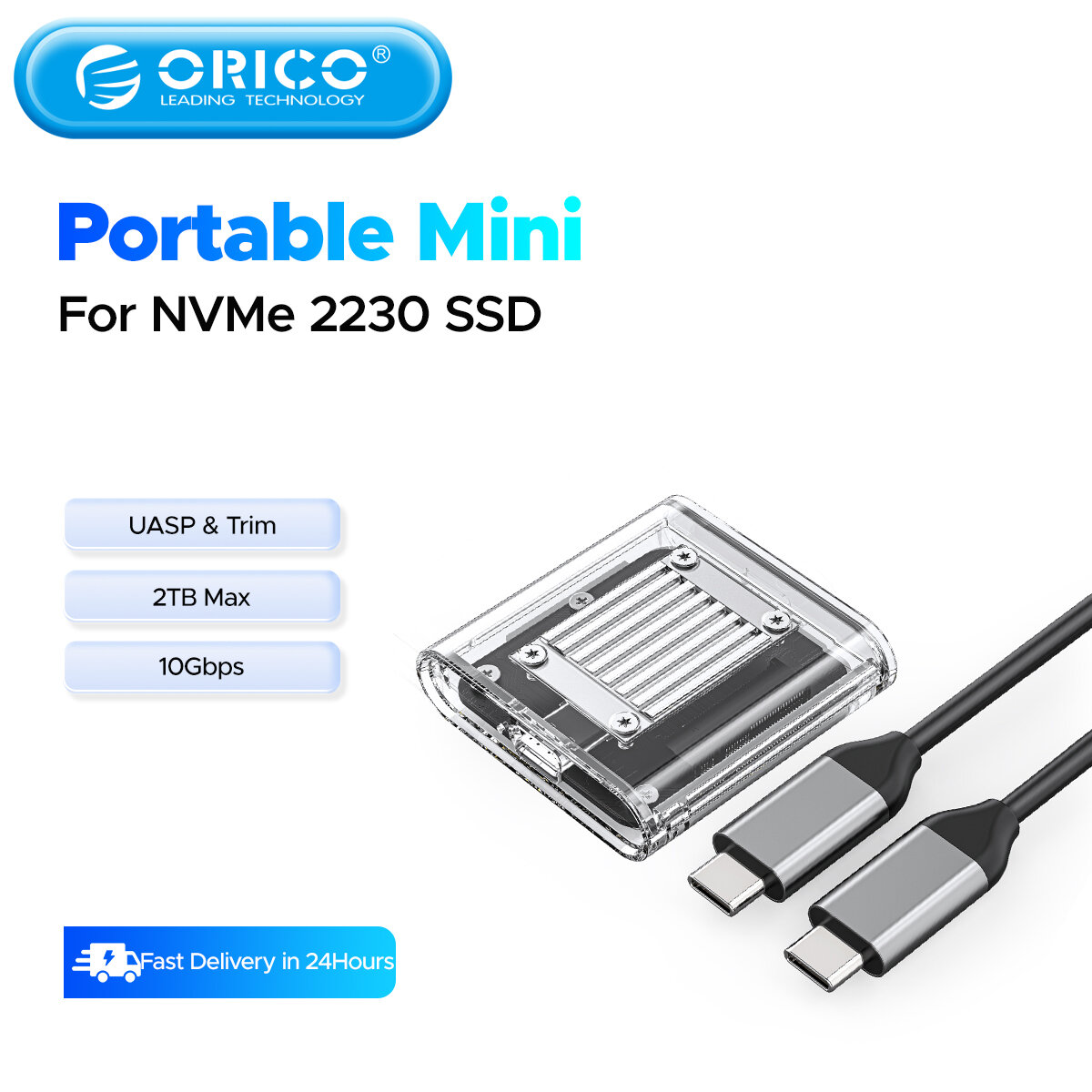  ORICO mini 2230 M.2 vỏ đựng Ổ SSD NVMe bao vây 10Gbps M.2 để loại USB C trong suốt Bộ chuyển đổi bên ngoài NVMe bao vây cho PCIe SSD 