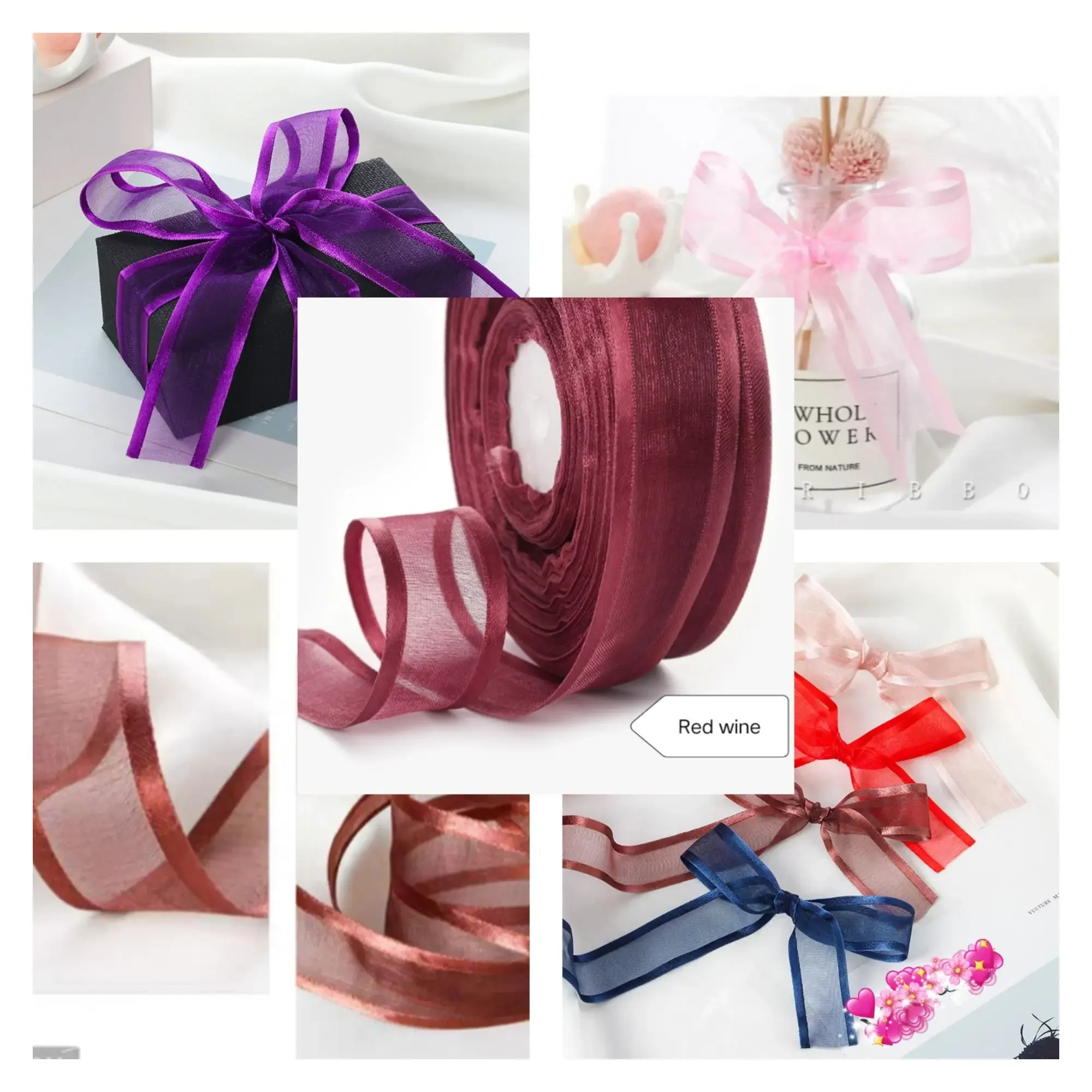 1pc " 2Meter " (Red wine) X 2.5 CM Colorful Ribbon For Flower Bouquet Gift Florist Party Wedding Birthday (Reben)