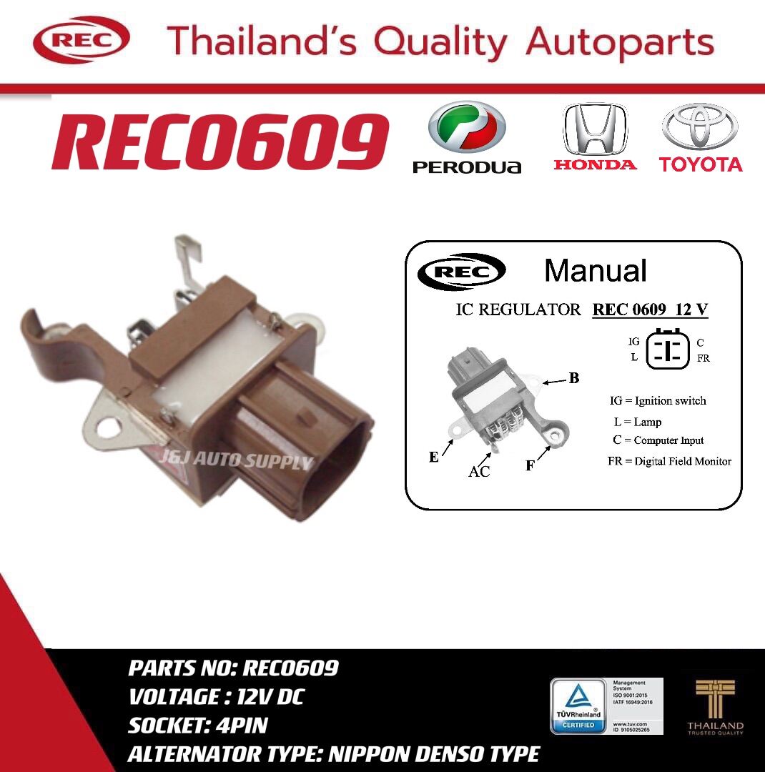 REC0609 ORIGINAL BRAND REC ALTERNATOR IC REGULATOR 12V 4PIN FOR USE ON