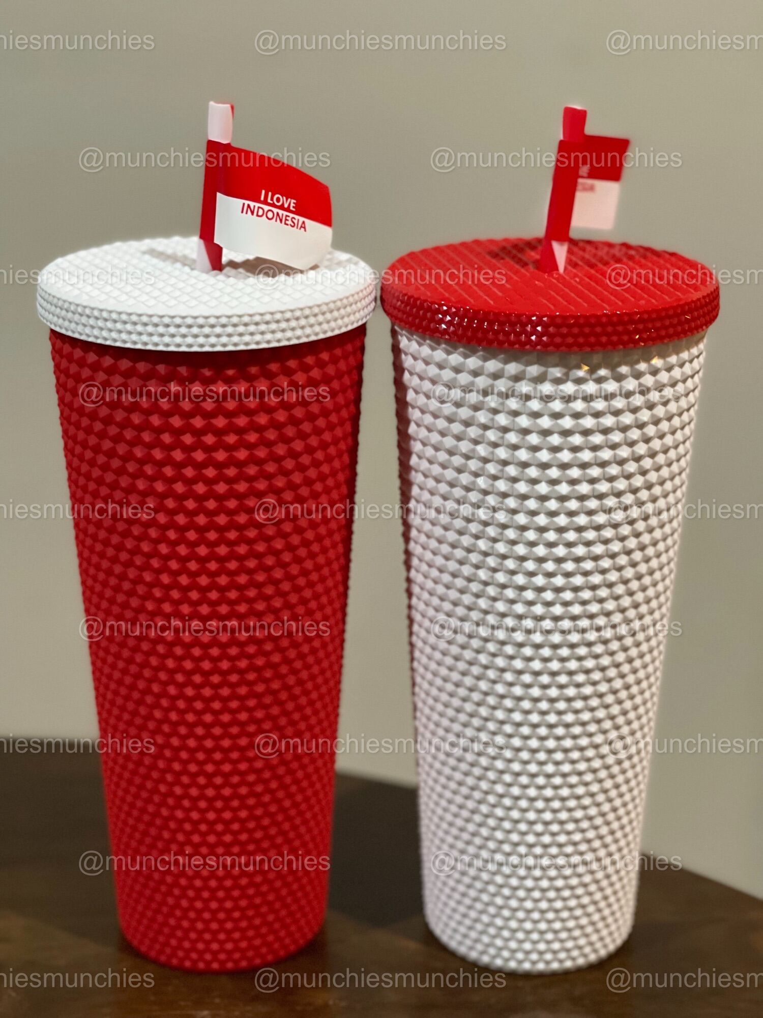 2021 Starbucks Indonesia Soft Touch Matte Red White Flag Studded Cup 24oz SKU