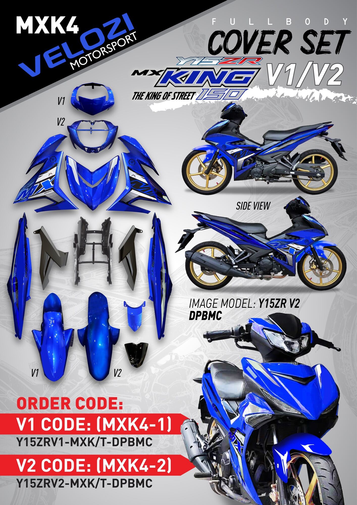 VELOZI MOTORSPORT BODY COVER SET YAMAHA Y15 Y15ZR V1 V2 MX KING STICKER ...