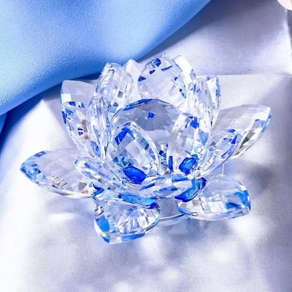 60-140mm Crystal Lotus Flower Figurine Home Wedding Decoration Glass Craft Paperweight Table Ornaments Souvenir Gifts