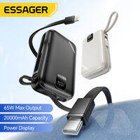 Essager 65W Hiển Thị Kỹ Thuật Số Pin sạc dự phòng với Cáp Type-C Cổng 20000MAh/77Wh Công Suất đồ sạc di động Được Xây Dựng Trong 2 Cáp Điện Cầm Tay Ngân Hàng Hỗ Trợ IOS/Android Thiết Bị Cho MacBook máy tính xách tay Máy Tính Bảng Iphone17-15 Huawei Xiaomi