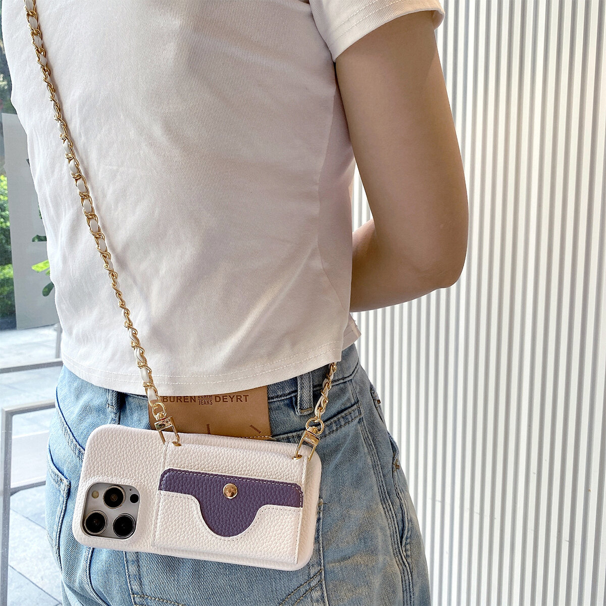 Luxury Wallet Phone Case With Metal Chain And Mirror For Iphone_voghion.com