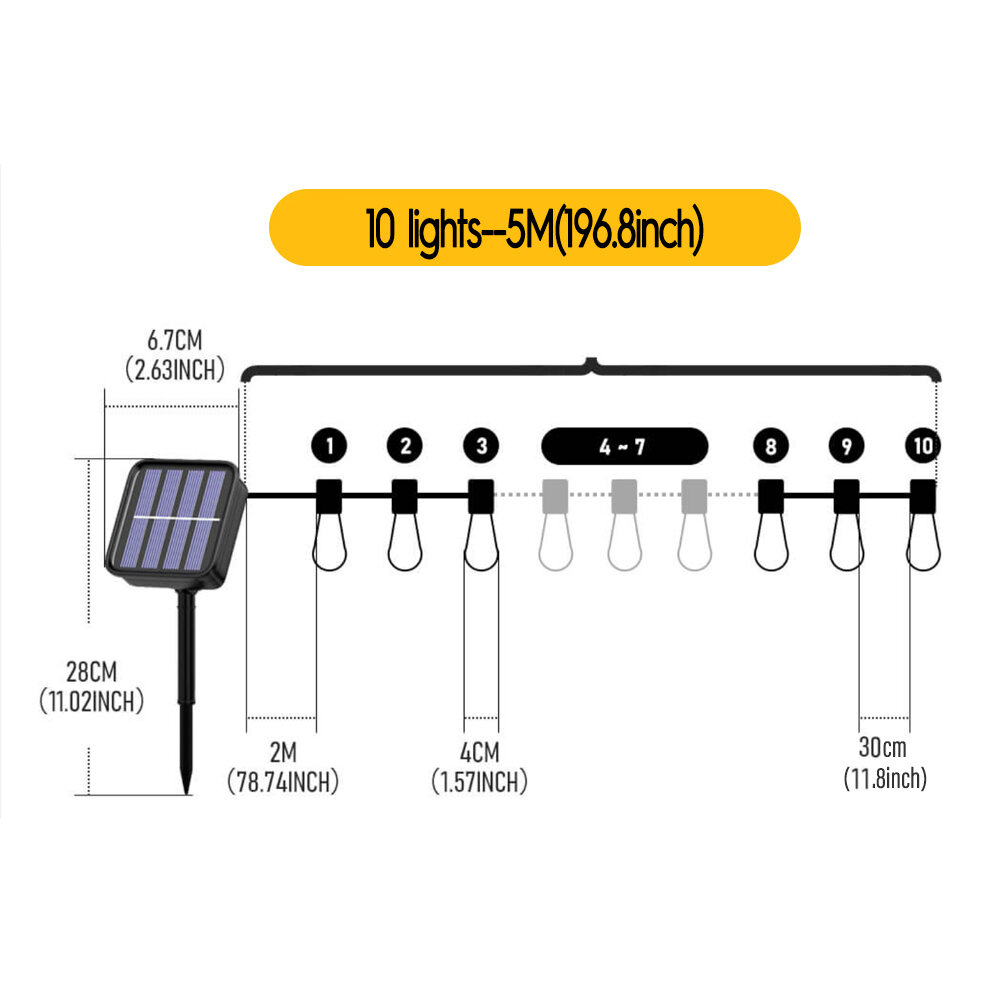 Solar String Lights Outdoor Waterproof 10/30 Bulbs Shatterproof Bulbs Patio Lights With Remote 2 Lighting Modes LED Solar Pow