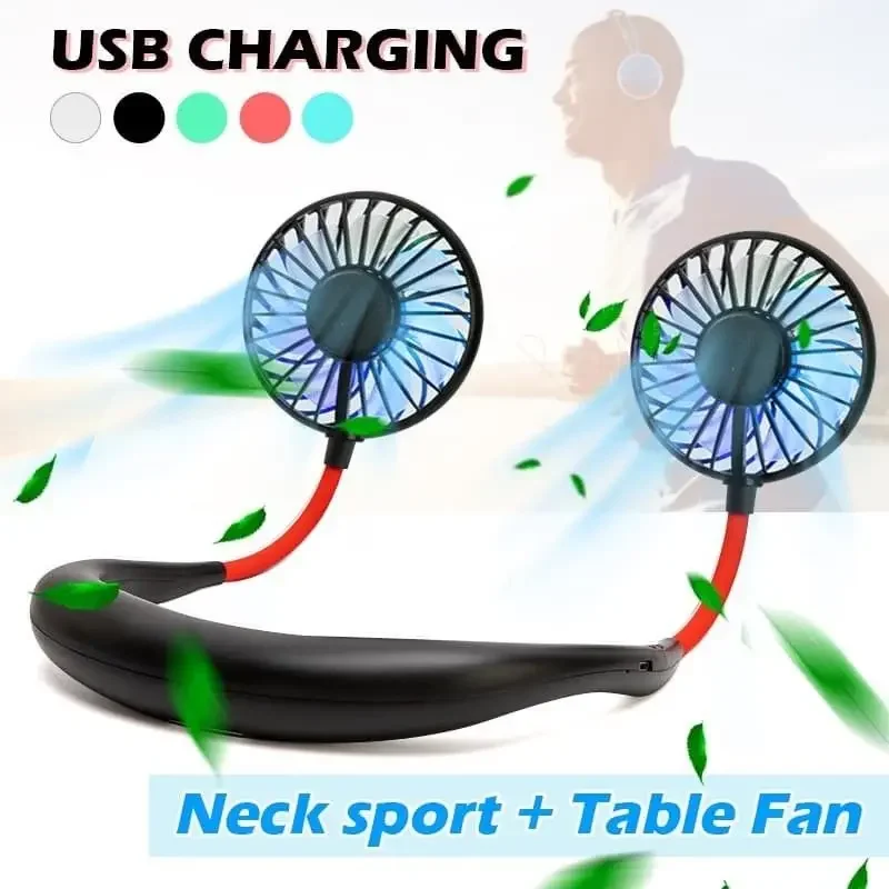 Neck Fan 360 Adjustment Portable Sport Hand Mini Clip Cooling Neckband Double Fan USB Charge Small Kipas