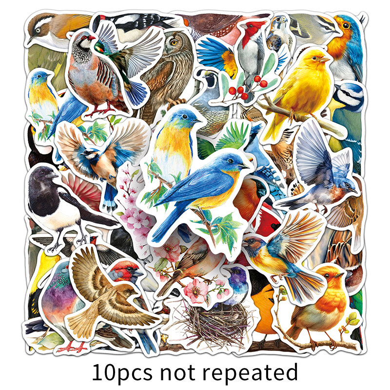 สติกเกอร์นกสีน้ำภาพวาดด้วยมือ50ชิ้น-สติกเกอร์ตกแต่งนกธรรมชาติสไตล์ป่าสำหรับผู้ชื่นชอบธรรมชาติกลางแจ้งสติกเกอร์กันน้ำสำหรับอุปกรณ์กลางแจ้งและโน้ตบุ๊ก