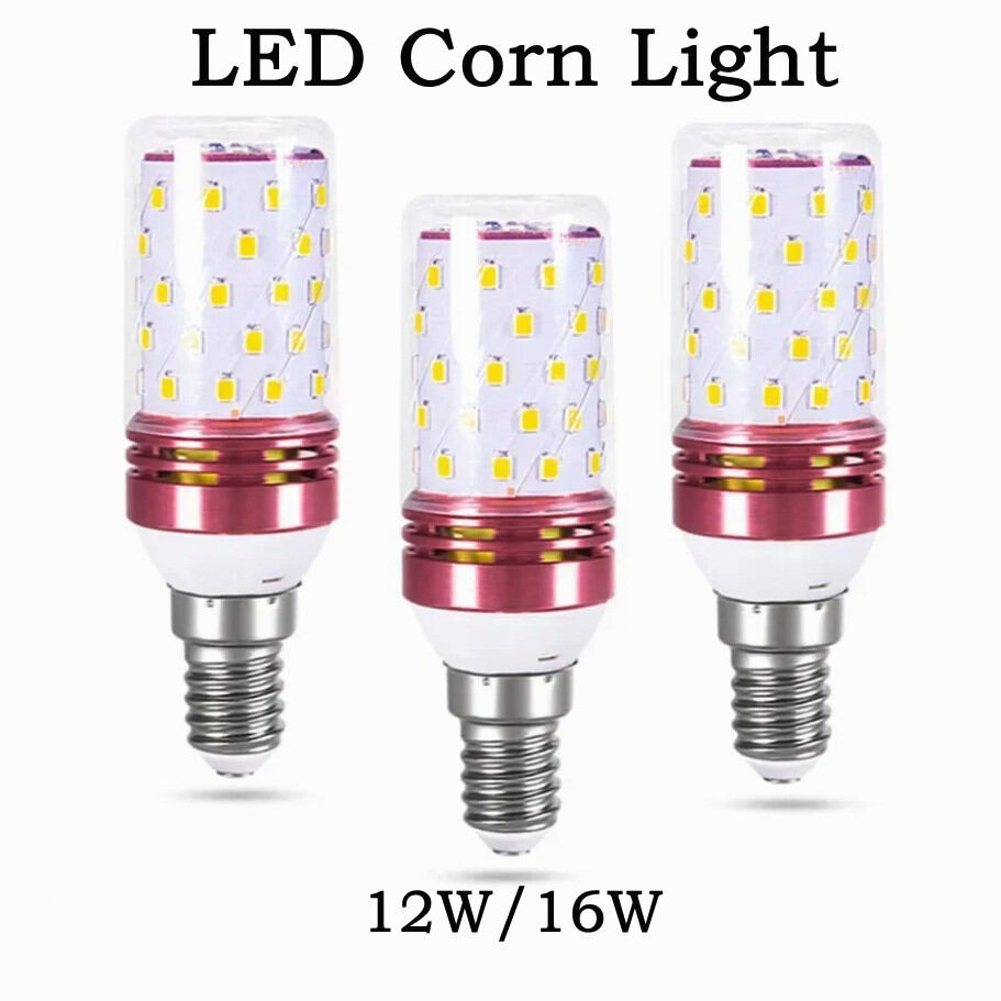 AC 85V-265V LED Corn Bulb Tri-color Light 16/12W E14 Chandelier Candle Light E27 Lamp SMD 2835 Warm White 3000K Cool White 6500K