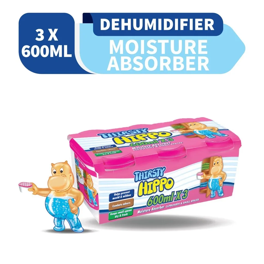 Thirsty Hippo Dehumidifier Moisture Absorber (600ml x 3) [Value Pack]