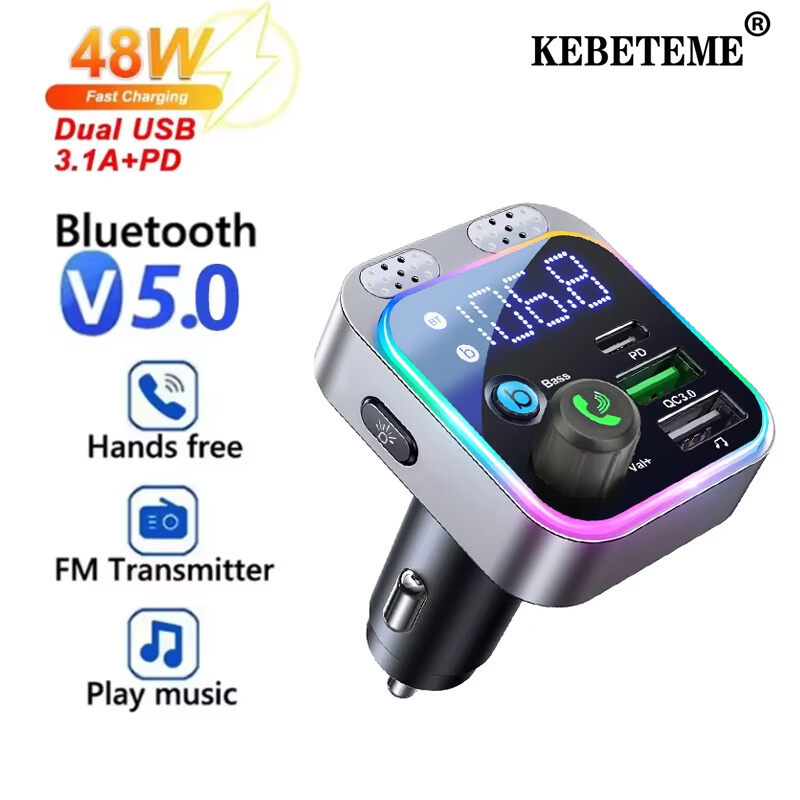 KEBETEME Car Bluetooth FM Transmitter Bluetooth 5.3 FM Transmitter 3 Ports Charger For Car FM/AUX Car Fast Charger Electronic Accessories ราคา 145 บาท*ส่งฟรี