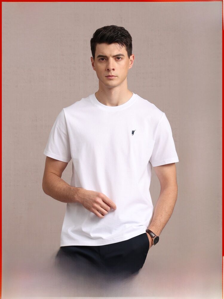 POLOWALK Men's Short Sleeve T-Shirt Cool Sensation Solid Color Casual Inner Wear Summer New Style Standard Fit round Neck