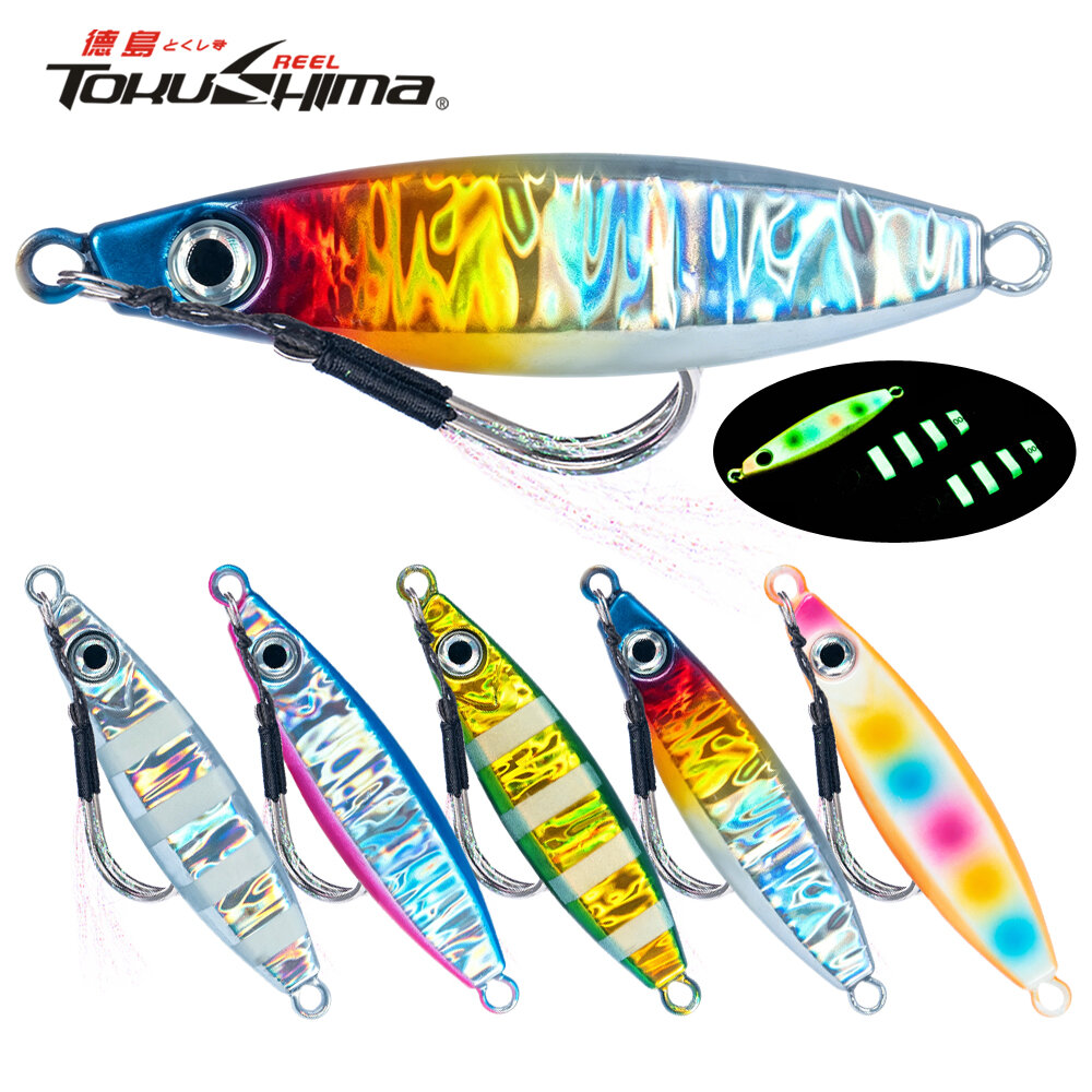 Luminous Metal Jig Slow Pitch Casting Lure 10g-100g Shore Jigging Lure Sinking Fishing Bait Double Hook ราคา 69 บาท*ส่งฟรี