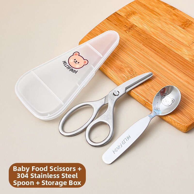WORTHBUY | Baby and Kids Friendly Portable Stainless Steel Food Scissors Spoons