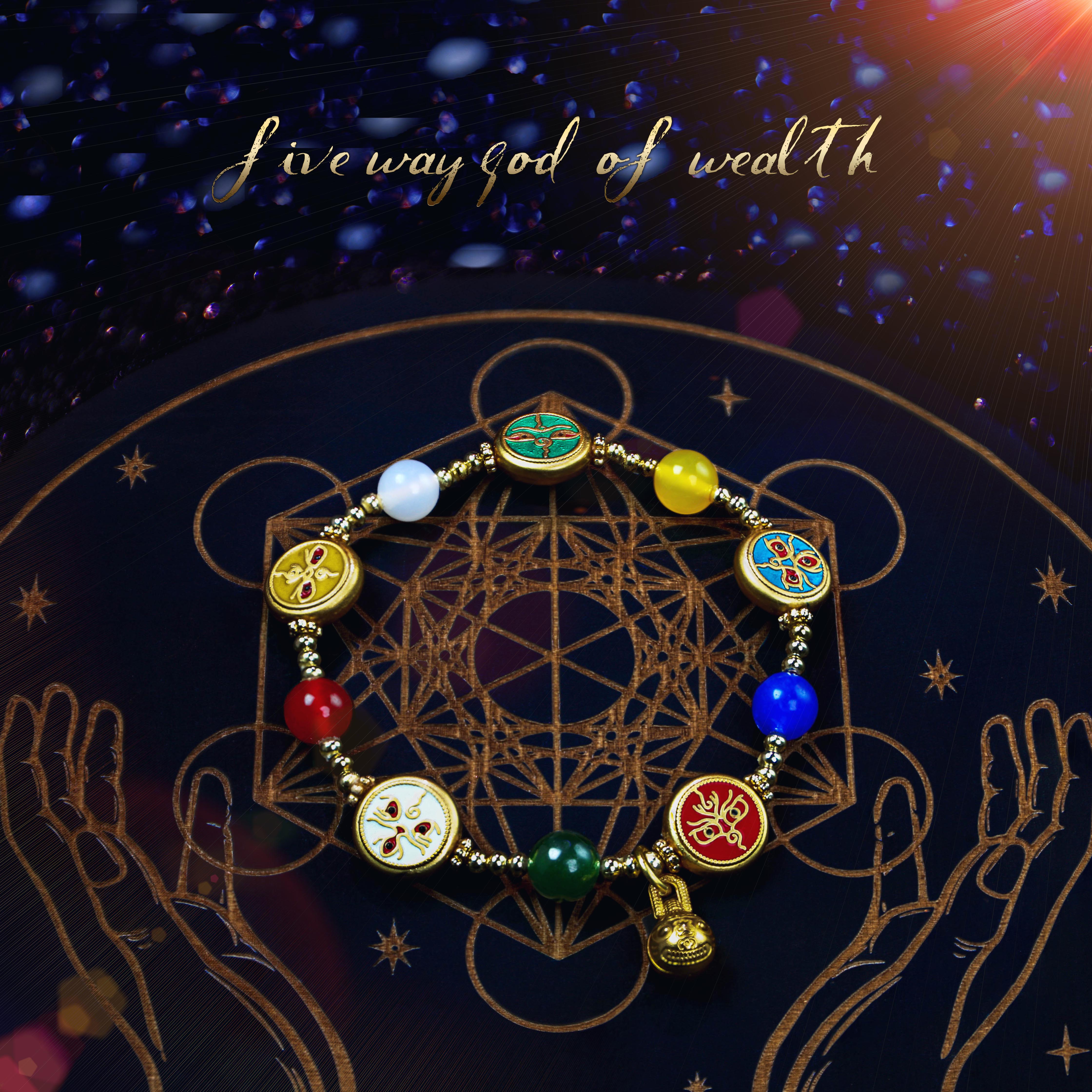 Bracelet, Five Wealth Gods Energy Bracelet, blessed by a master, attracting wealth from all directions, bringing good fortune, changing luck, and prosperity. Made of gold and agate.