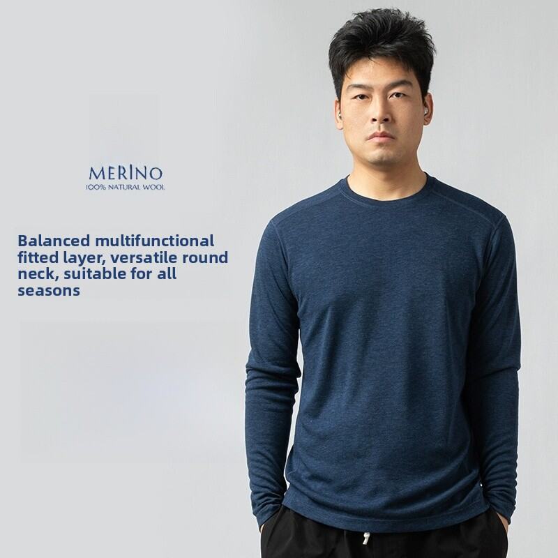 Men's Long Sleeve round Neck Merino Wool T-Shirt Quick Dry Outdoor Sports Commuting Antibacterial Deodorant 16.5μm 1162