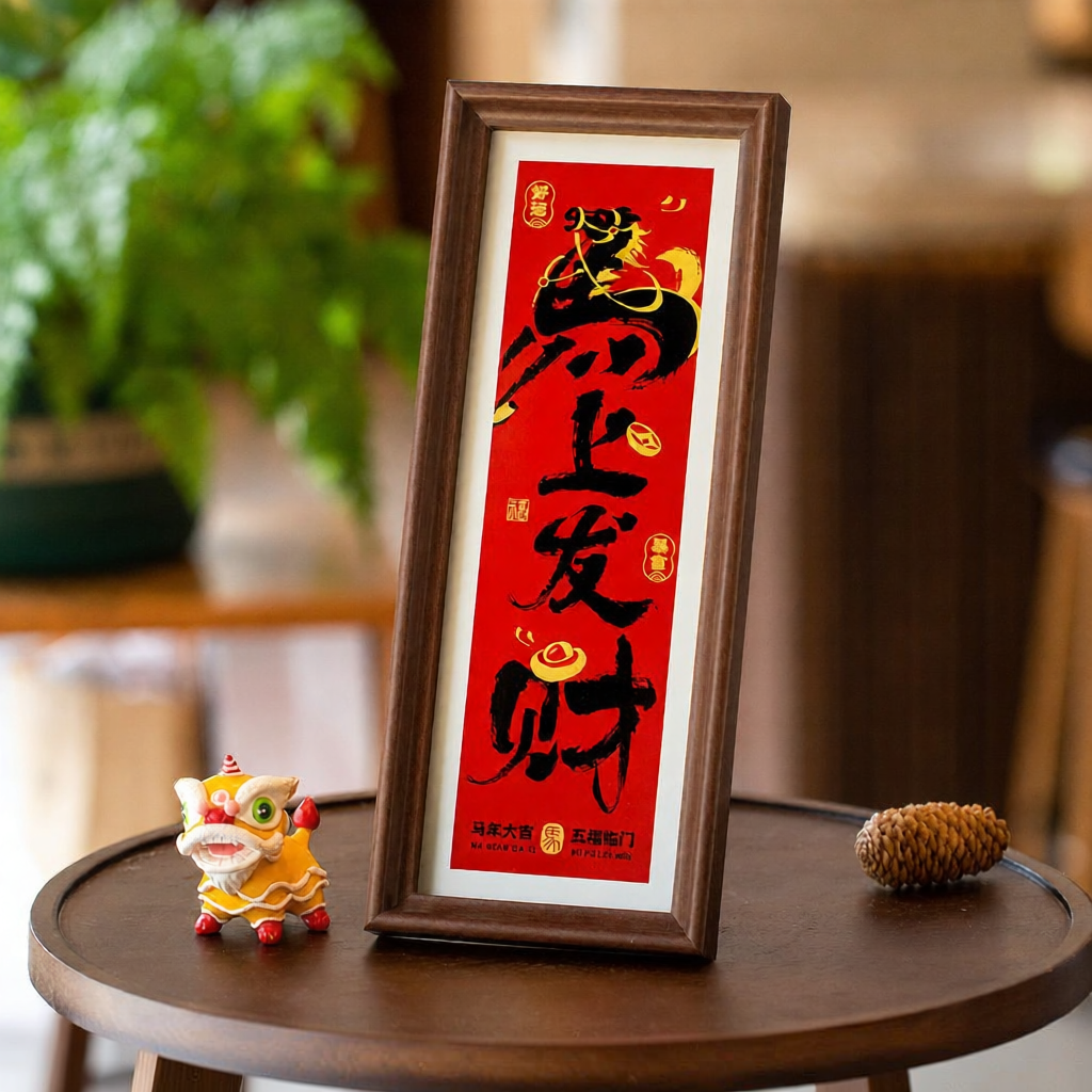 New Year 2026 Horse Year Peace Joy Decorative Tabletop Frame Wooden Material Chinese Style Desktop Space Creative Gift