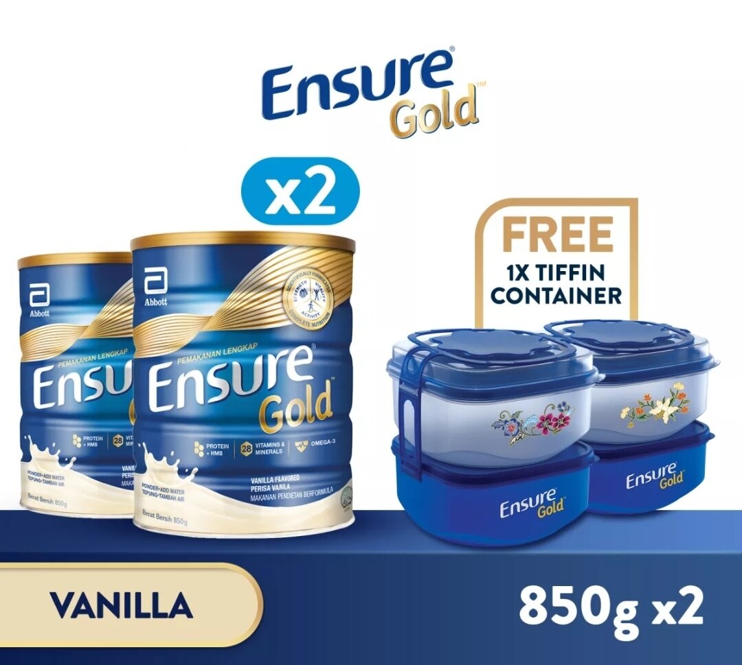 Ensure Vanilla 850g x 2tins with Free Tiffin Container (Exp: May 2023)