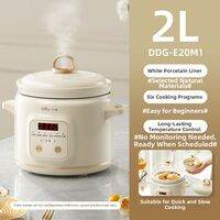 Bear | Mini Electric Slow Cooker 2L Ceramic Cooking Pot with Timer for Soup Porridge Stew Baby Food Cooker Easy Clean Portable Home Kitchen Appliance