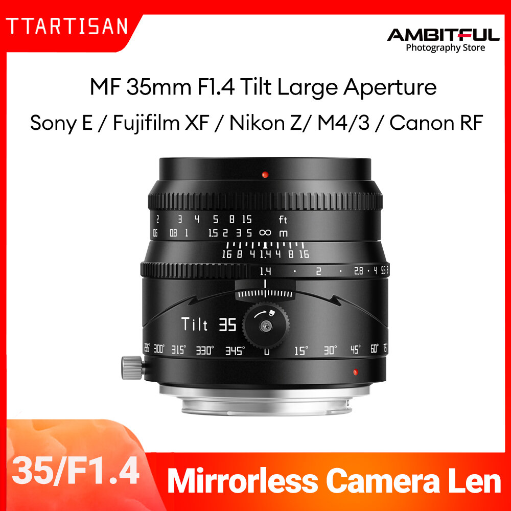 TTArtisan 35mm F1.4 Tilt Lens APS-C MF 360° Rotating Shift Lens for Sony A7M2 ZVE-10 Fuji X-T3 Nikon Z50II Canon R7 Olympus ราคา 7,600 บาท*ส่งฟรี