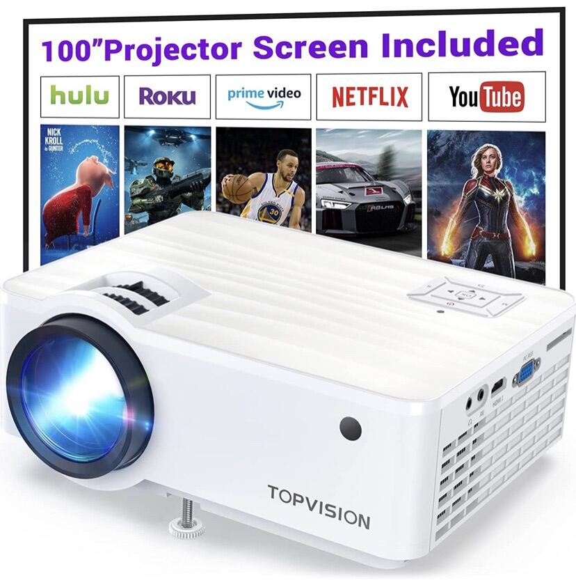 TOPVISION Projector, 7500L Portable Mini Projector with 100 Inch