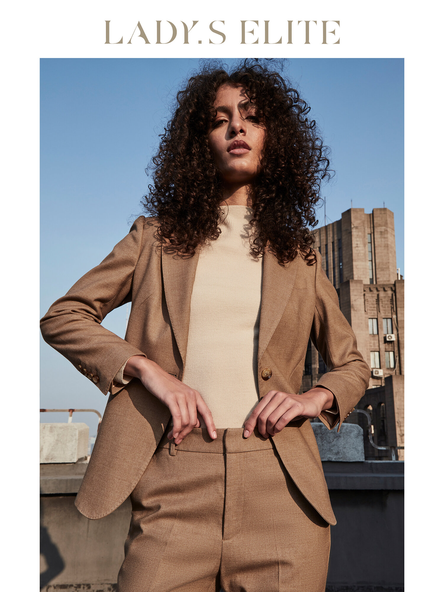 Ladyselite Spring Summer Camel Wool Blend Suit Women's Jacket Formal Workwear Polyester Viscose Wool Spandex Ensemble Harga  1,044 Ringgit*Penghantaran Percuma