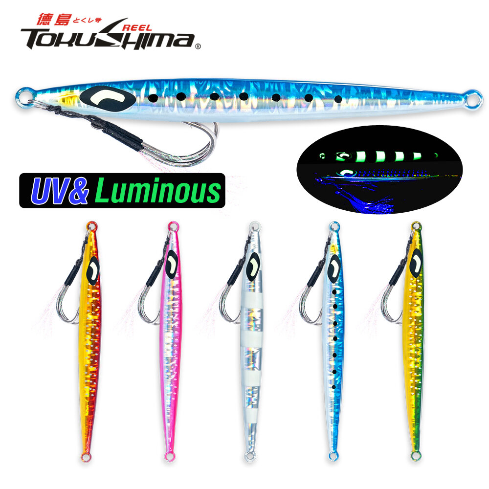 Metal Jig Fishing Lure 30g-90g Luminous Crescent Eye Sinking Casting Bait Artificial Hard Bait for Tenggiri Barracuda Sea Fishing ราคา 39 บาท*ส่งฟรี