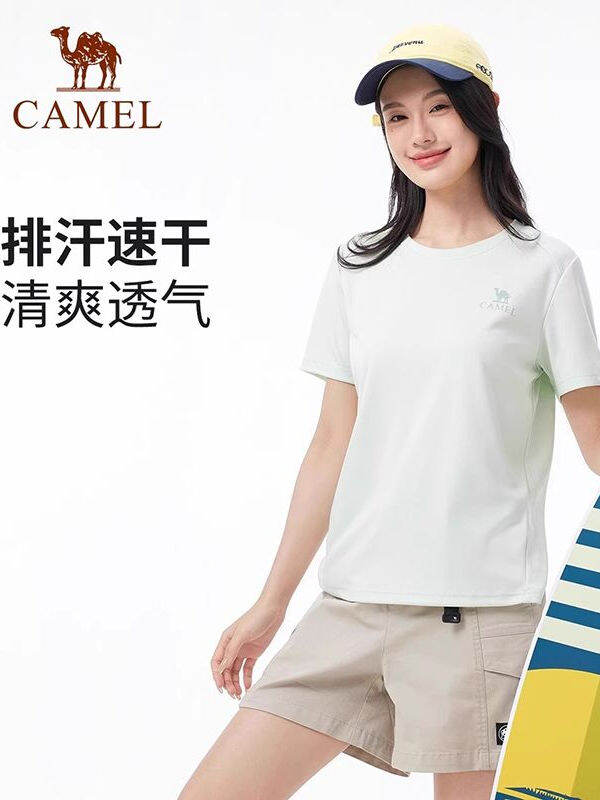 Quick Dry Outdoor T-Shirt Short Sleeve round Neck Mesh Breathable Hiking Sportswear for Men And Women Camel Brand U Neck