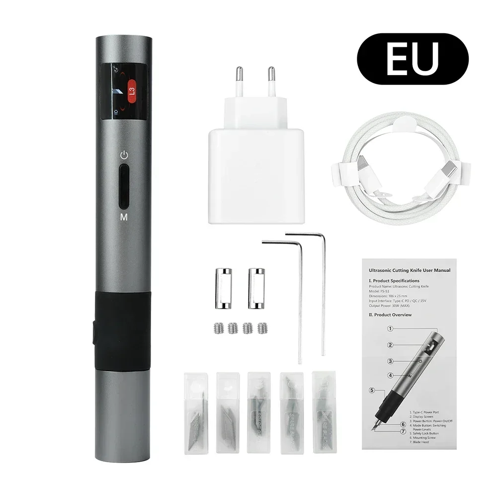 FS‑S1 Ultrasonic Cutter Cutting Frequency 3 Speed Adjustable with Titanium Alloy Blade Tip for PCB Plexiglass PVC Wood DIY