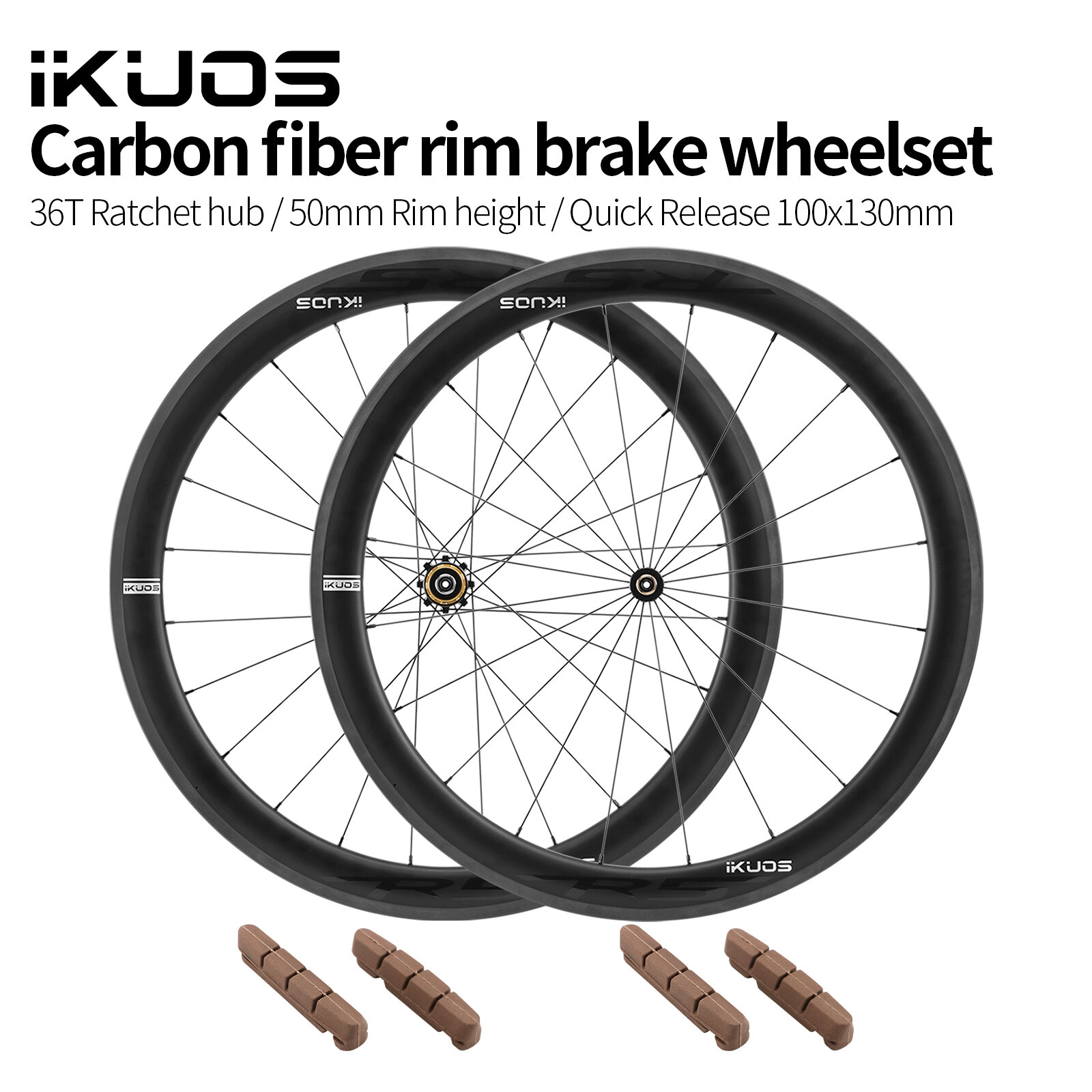 IKUOS Road Carbon Fiber Rim Brake Wheelset Bicycle 700c Quick Release 50mm Rim Height V-Brake Carbon Fiber Rim Hub HG/36T Ratchet 100*130mm Quick Release（IKUOS-R5-HG） ราคา 14,868 บาท*ส่งฟรี