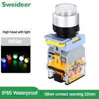 Push Button Switch with LED 22mm Momentary Reset High Head Power Button Switch with Light 12V 24V 220V
