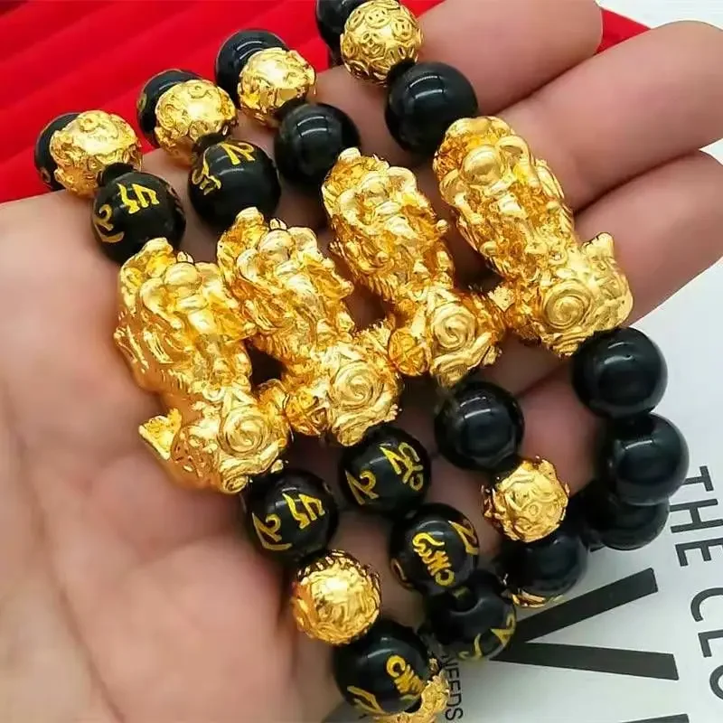 Blackjade Gold Dragon Bracelet Jade Health FENGSHUI Jade Men Women 3007