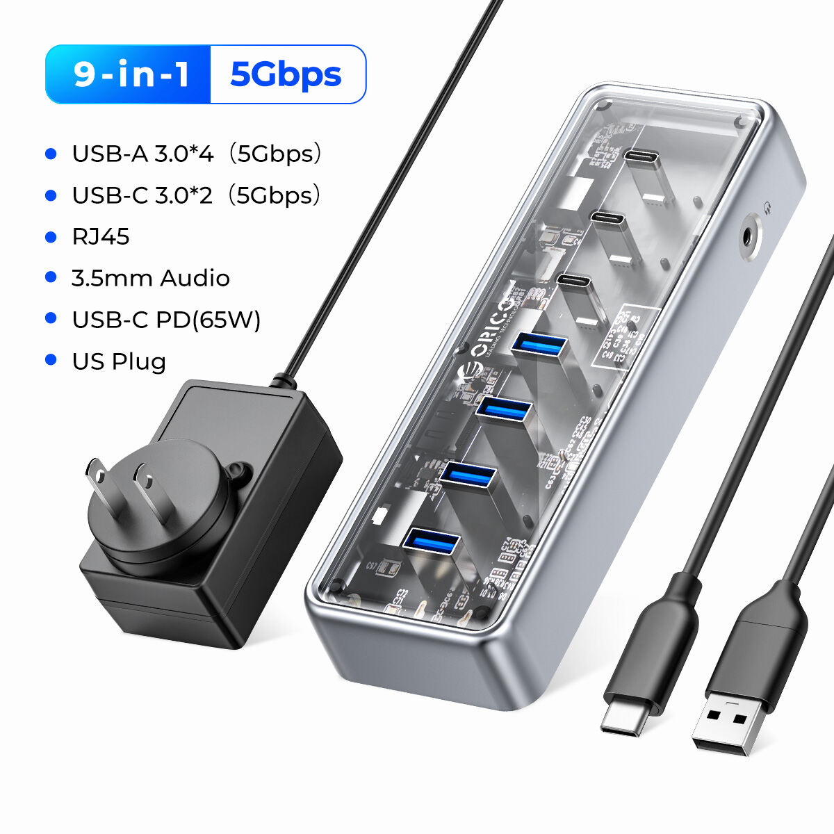 ORICO USB Hub usb3.2 Gen1 5gbps tốc độ cao truyền 14 cổng đồng thời mở rộng cổng SD khe TF 3.5mm cổn