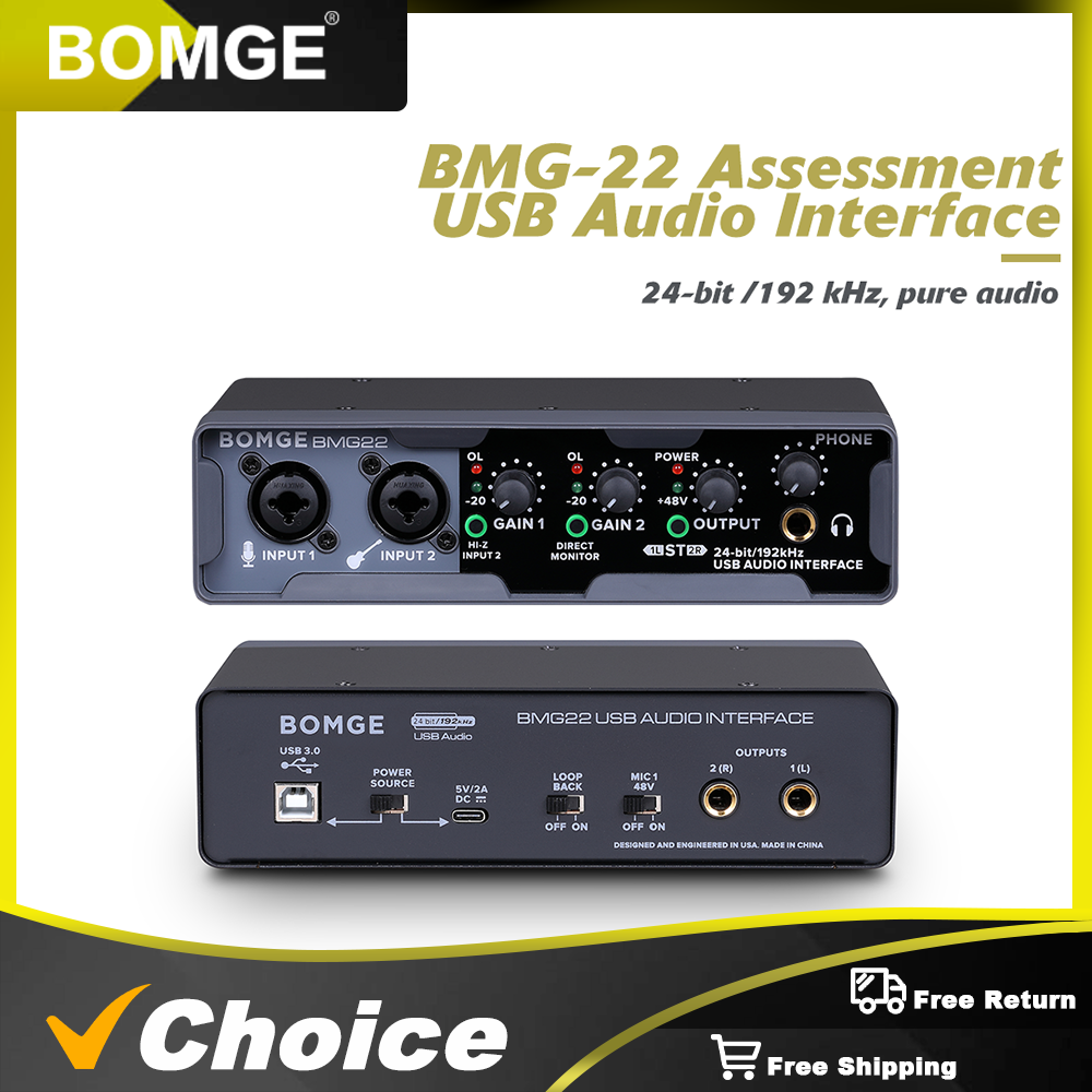 BOMGE USB Audio Interface mixer 24 bit/192 kHz with XLR Phantom Power