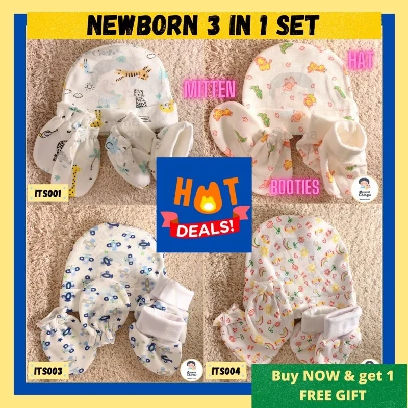 READY STOCK NEW SERIES Hat Mitten Booties 3 in 1 Set (Extra Soft Booties)