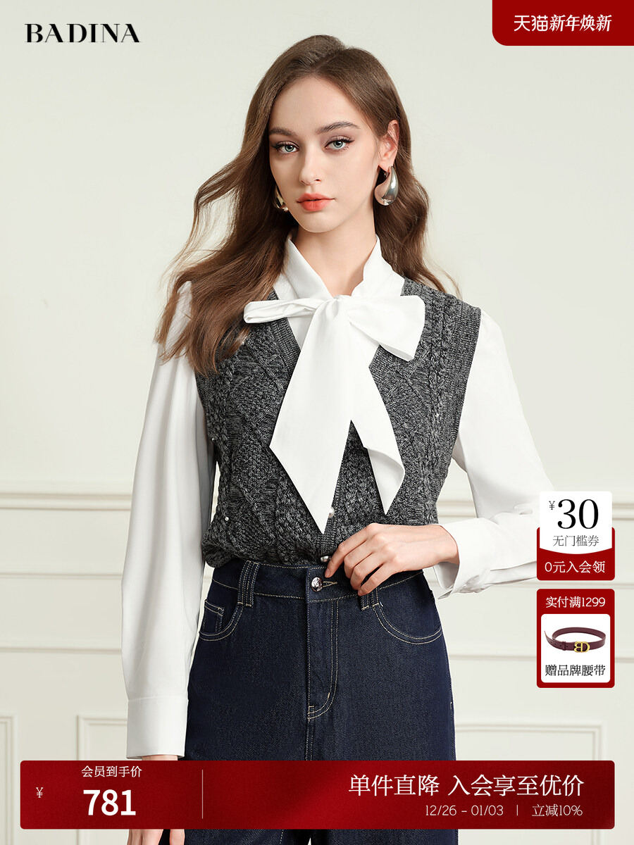 Bathina Pure Cotton Knitted Top Women's Butterfly Knot Shirt Style Commute Fashion Organic Cotton Long Sleeve Regular Fit Harga  792 Ringgit*Penghantaran Percuma