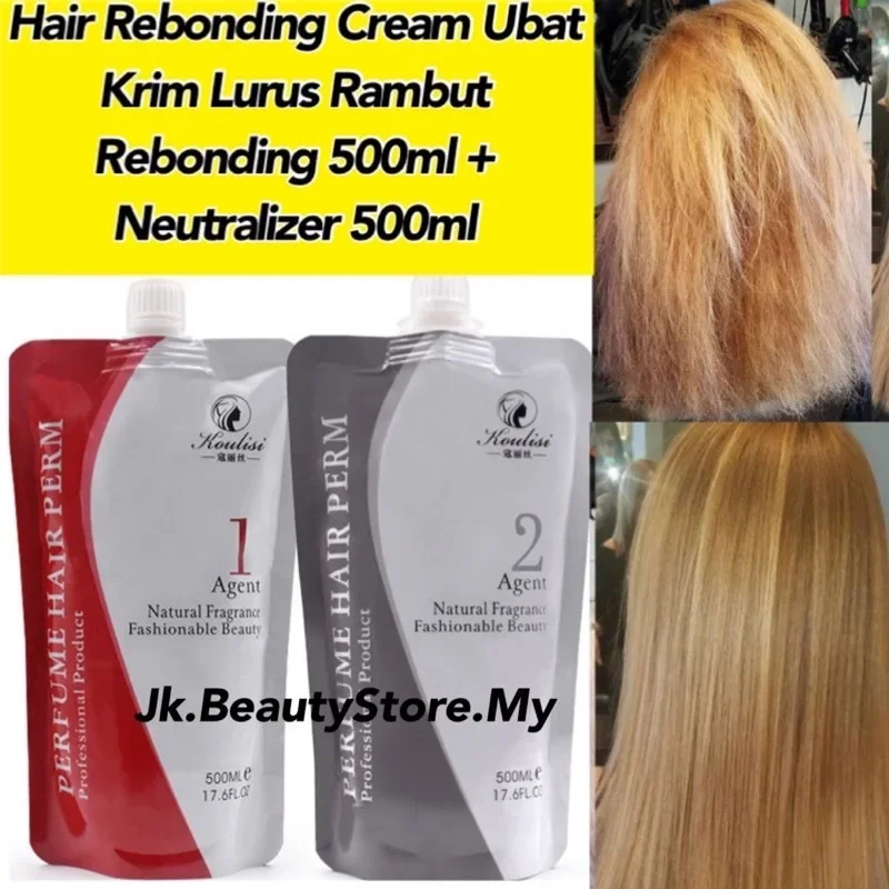 Hair Rebonding Cream Ubat Krim Lurus Rambut -Rebonding 500ml + Neutralizer 500ml Ubat Rebon Lurus Rambut REBONDING CREAM