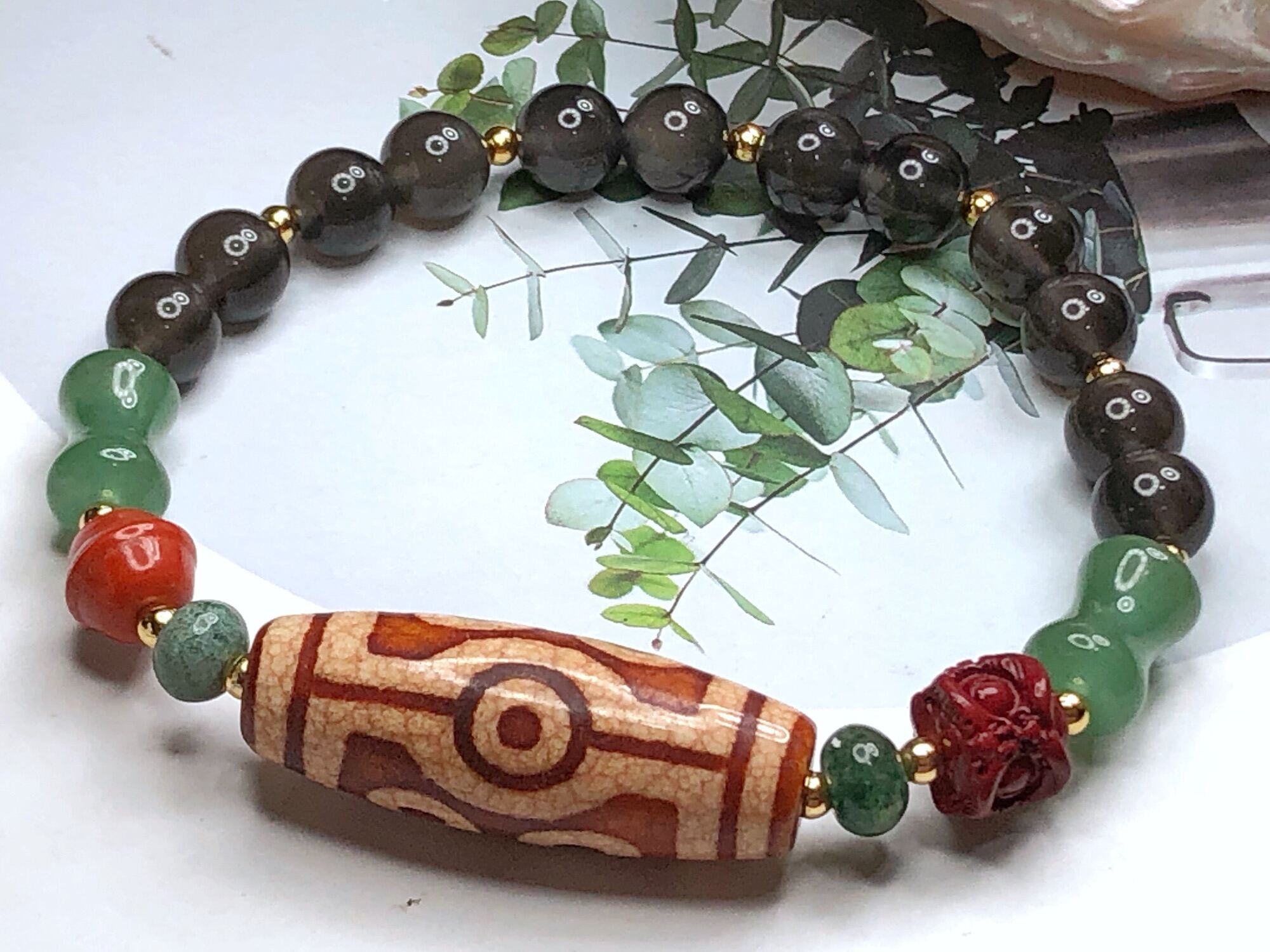 Tibetan Tibetan Dzi Beads Fire Offering Dragon Patterns Seven Eyed