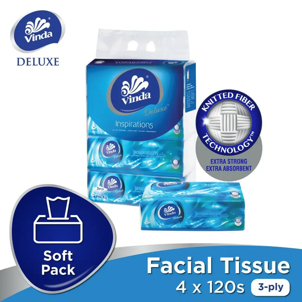 Vinda Deluxe Soft Pack Facial Tissue 3ply (4x120s)