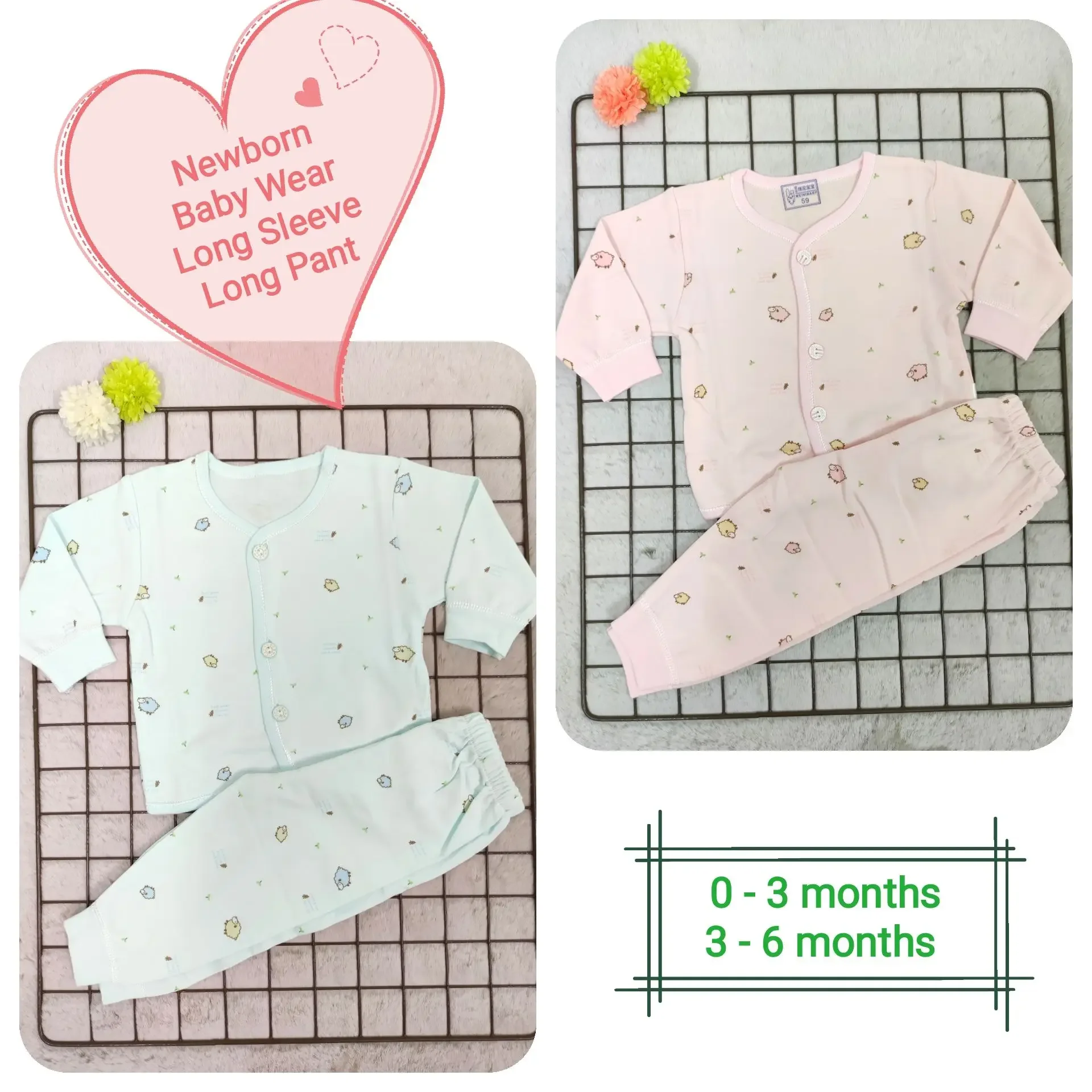 Premium Newborn Baby Wear / Baby Night Wear / Baju Bayi / Baby Long Sleeve Long Pant 0-6 months