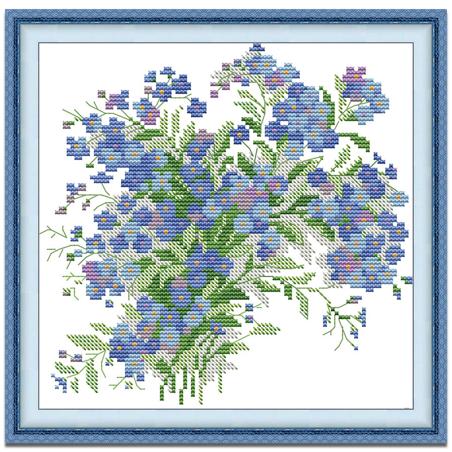 Cross Stitch Set Blue Flower Full Kit with Pattern 14/11CT