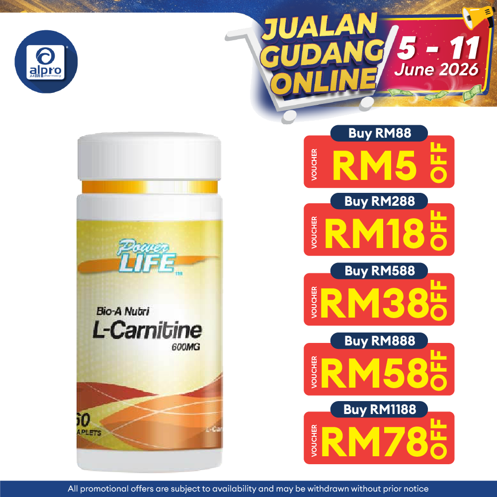 l carnitine bio Powerlife Bio-A Nutri L-Carnitine 600mg 60s | Energy Production for Heart  Health/Increase Energy/Amino Acid/ Good Absorption/提供能量/增强新陈代谢/氨基酸
