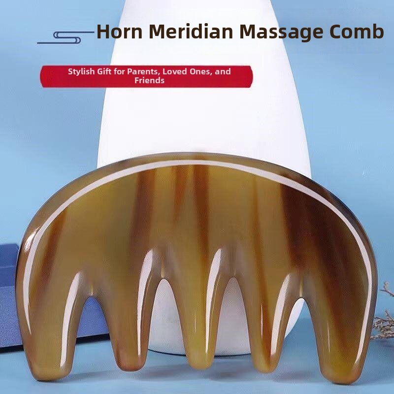 Pente de chifre de búfalo natural dentes largos para massagem_voghion.com